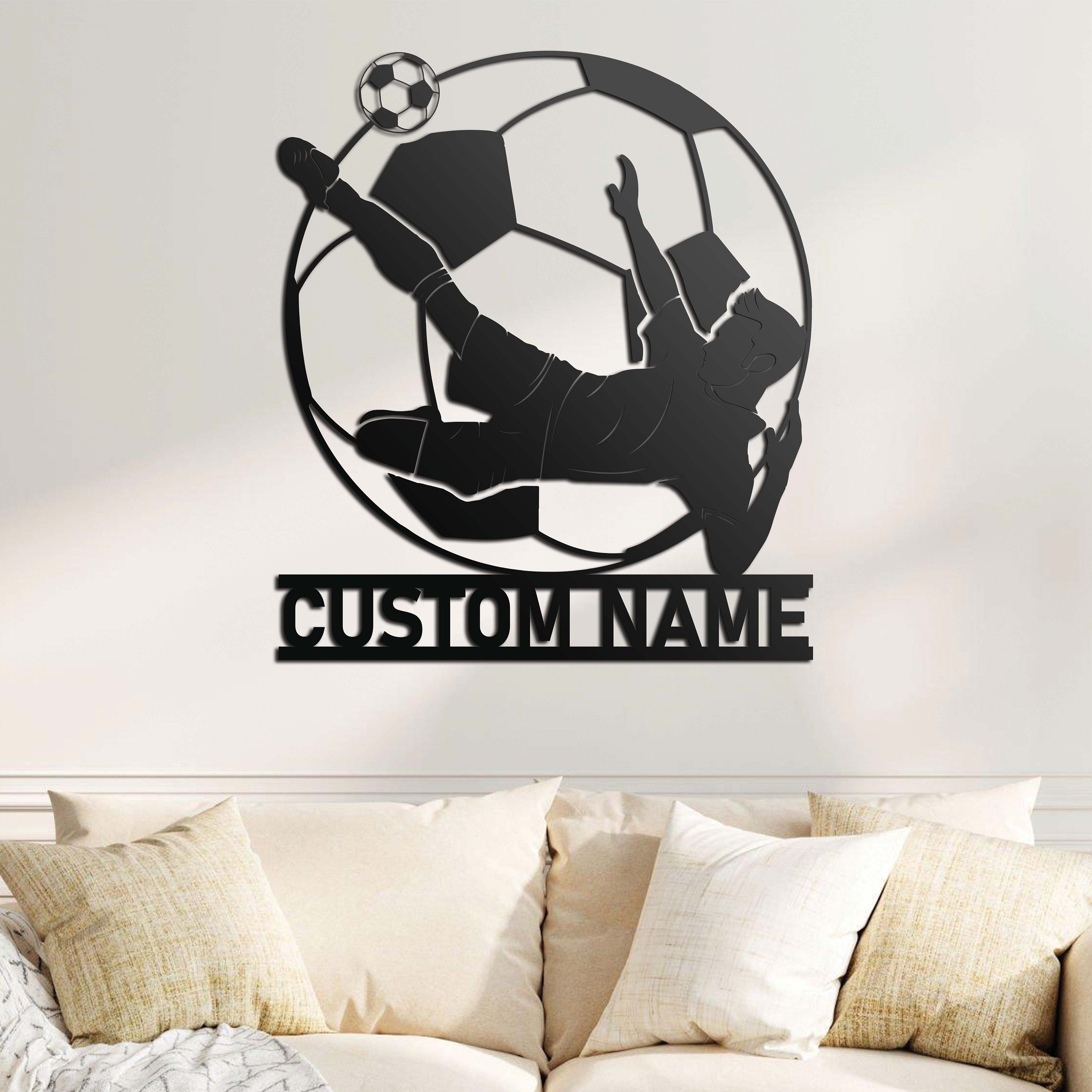 Personalized Man Soccer Metal Wall Art LED Light - Custom Football Player Name Sign Home Decor - Kid Boy Girl Nursery Decoration Soccer Gift | GearViral