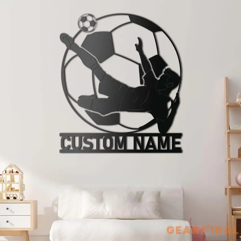 Personalized Man Soccer Metal Wall Art LED Light - Custom Football Player Name Sign Home Decor - Kid Boy Girl Nursery