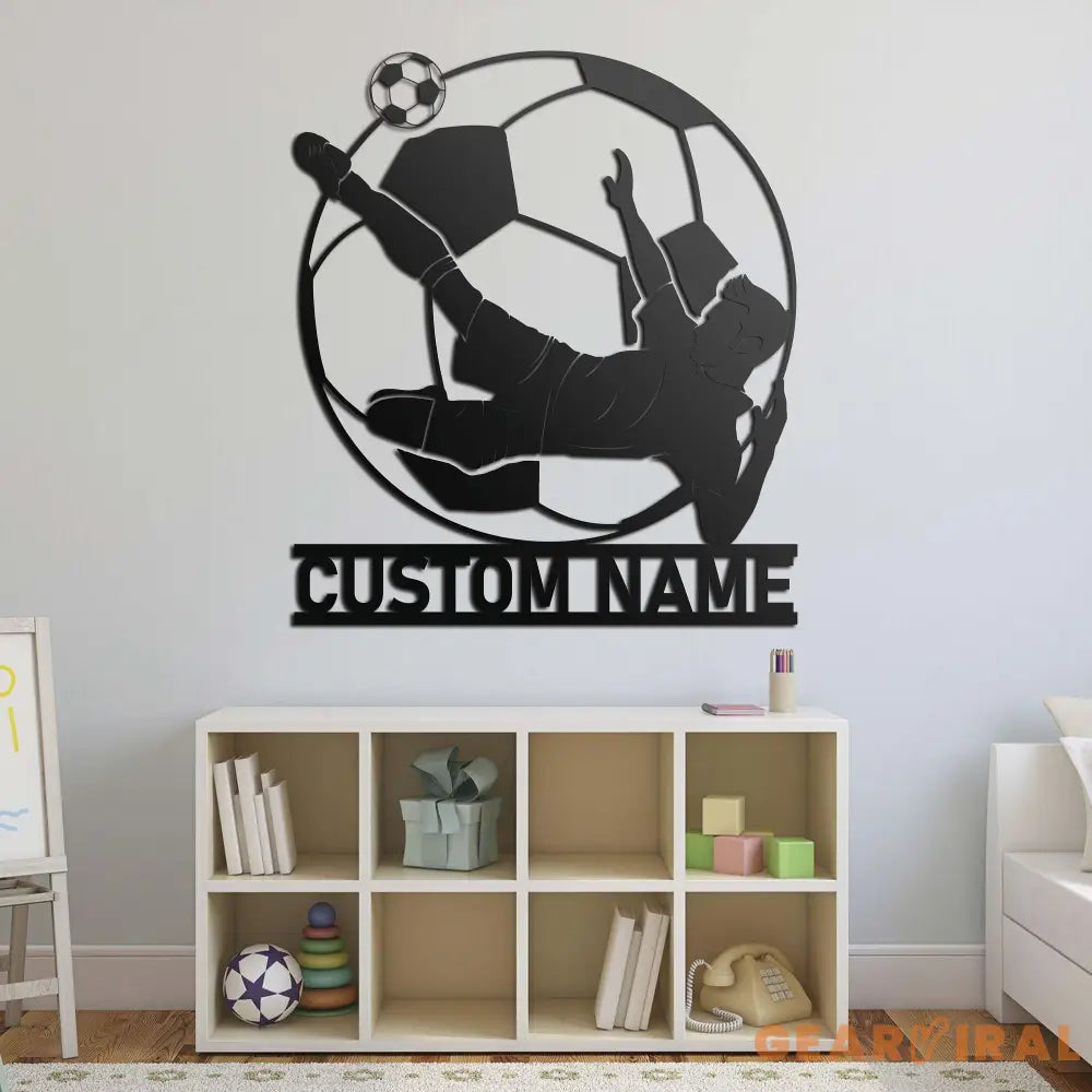 Personalized Man Soccer Metal Wall Art LED Light - Custom Football Player Name Sign Home Decor - Kid Boy Girl Nursery