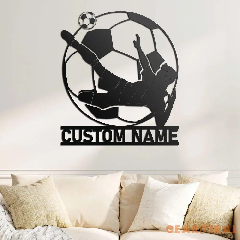 Personalized Man Soccer Metal Wall Art LED Light - Custom Football Player Name Sign Home Decor - Kid Boy Girl Nursery