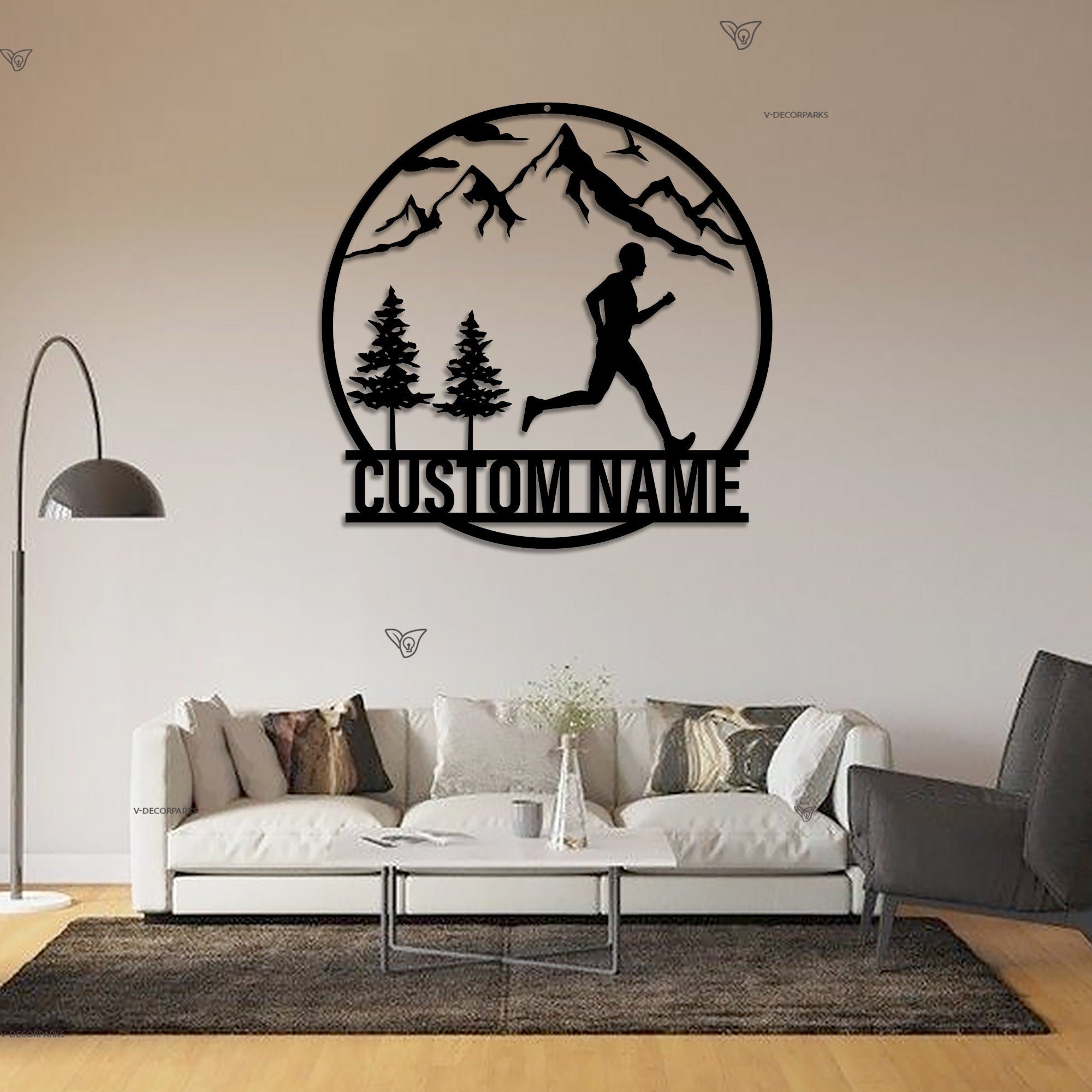 Personalized Man Trail Running Metal Wall Art LED Light - Custom Runner Name Sign Home Decor - Man Trail Running for Home Decor & Gift sign | GearViral