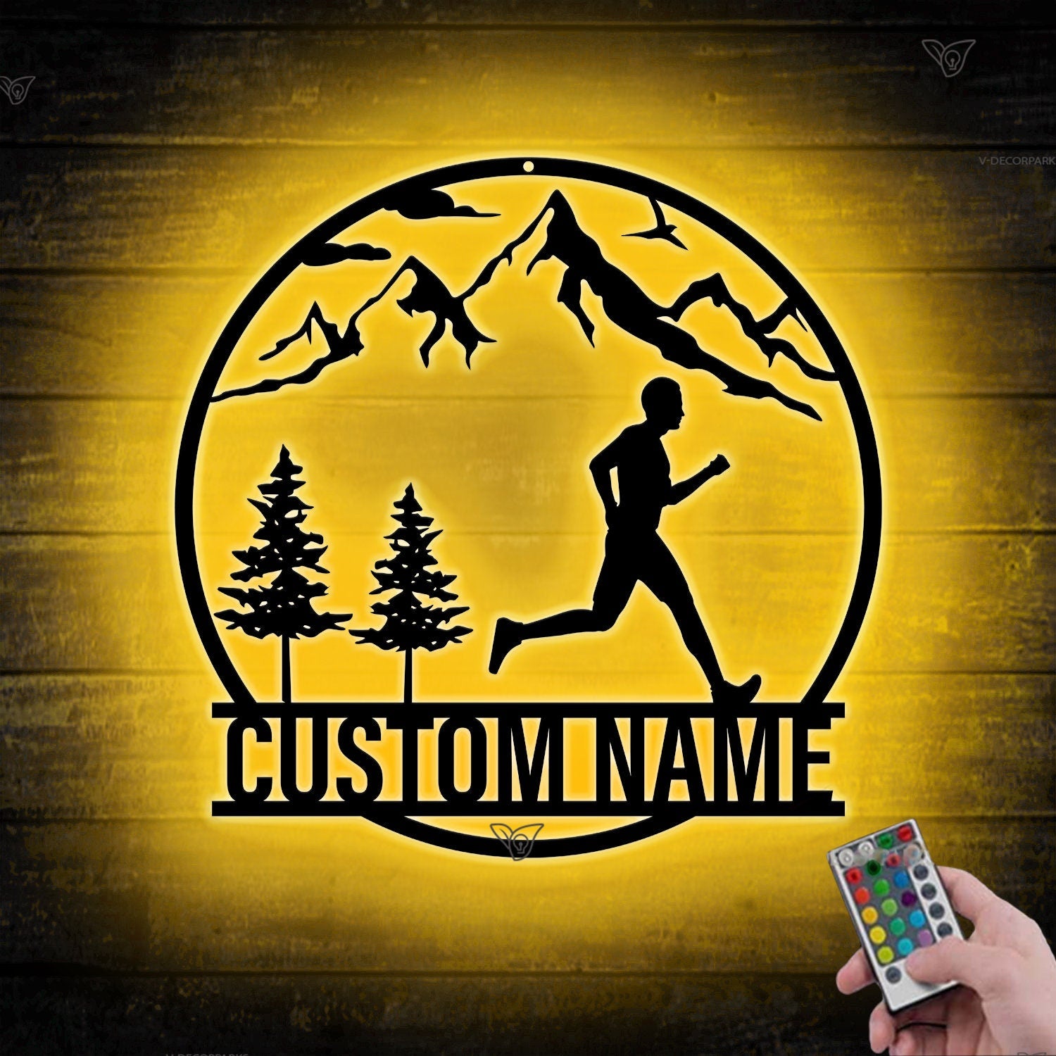 Personalized Man Trail Running Metal Wall Art LED Light - Custom Runner Name Sign Home Decor - Man Trail Running for Home Decor & Gift sign | GearViral
