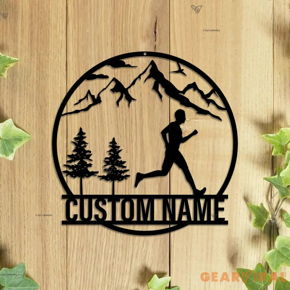 Personalized Man Trail Running Metal Wall Art LED Light - Custom Runner Name Sign Home Decor - Man Trail Running for