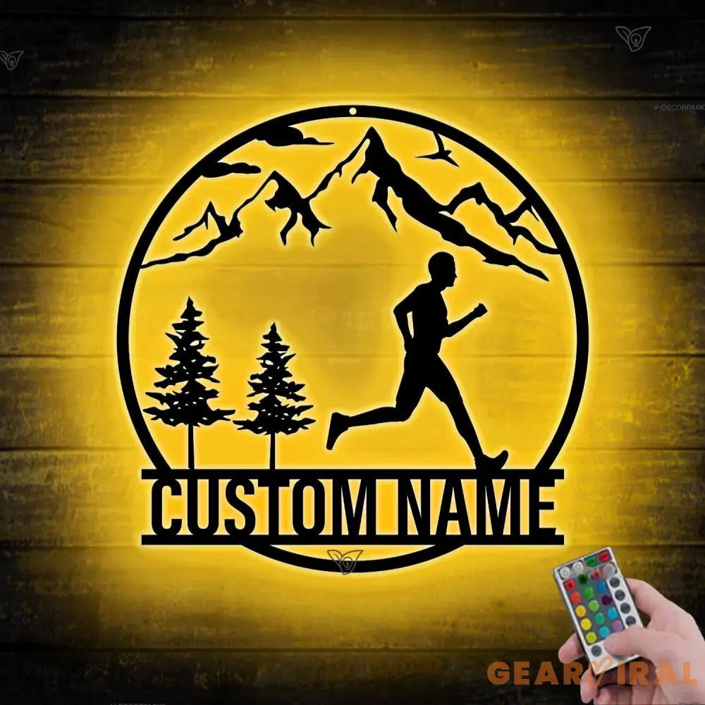 Personalized Man Trail Running Metal Wall Art LED Light - Custom Runner Name Sign Home Decor - Man Trail Running for