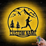 Personalized Man Trail Running Metal Wall Art LED Light - Custom Runner Name Sign Home Decor - Man Trail Running for