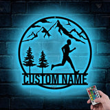 Personalized Man Trail Running Metal Wall Art LED Light - Custom Runner Name Sign Home Decor - Man Trail Running for