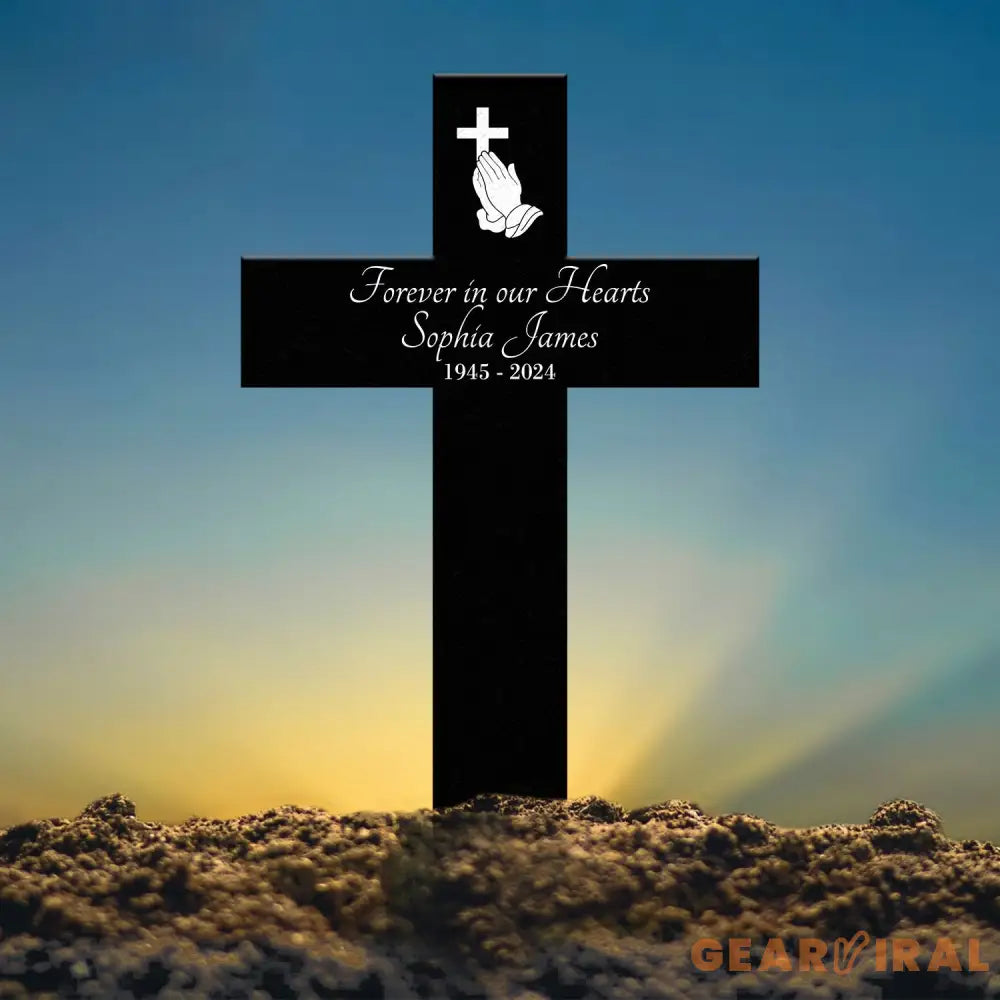 Personalized Memorial Cross Metal Sign Forever in Our Hearts Grave Marker Loss of Loved One Gift Custom Condolence