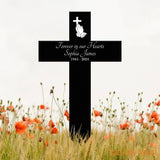 Personalized Memorial Cross Metal Sign Forever in Our Hearts Grave Marker Loss of Loved One Gift Custom Condolence