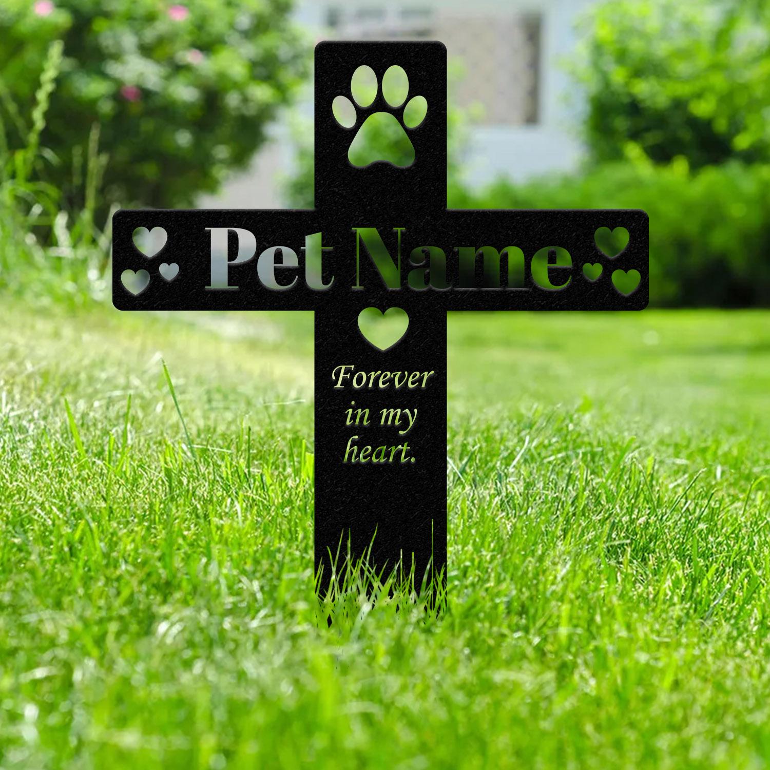 Personalized Memorial Cross Metal Stake, Pet Grave Markers, Metal Garden Sign Memorial, Dog Memorial Stake, Custom Metal Garden Sign