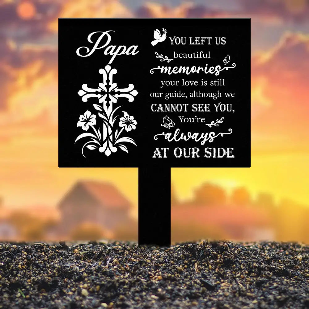 Personalized Memorial Floral Cross Metal Plaque Stake Indoor Outdoor Grave Marker In Loving Memory Garden Sign