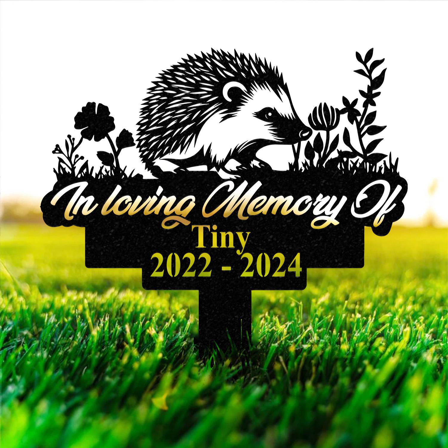 Personalized Memorial Hedgehog Metal Sign, Custom Pet Memorial Garden Sign, Grave Marker for Loss of Pet, Pet Grave Marker, Remembrance Stake