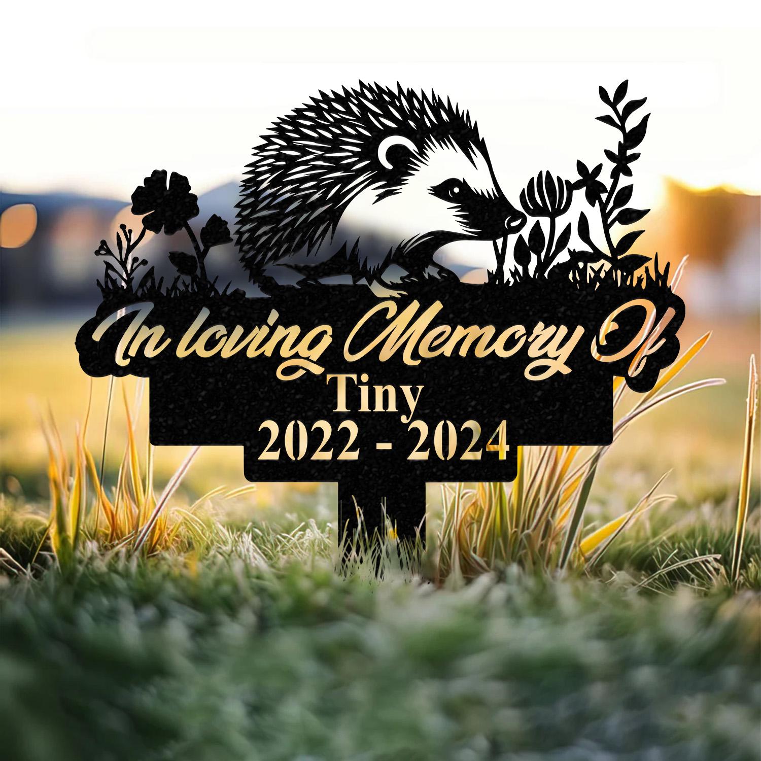 Personalized Memorial Hedgehog Metal Sign, Custom Pet Memorial Garden Sign, Grave Marker for Loss of Pet, Pet Grave Marker, Remembrance Stake