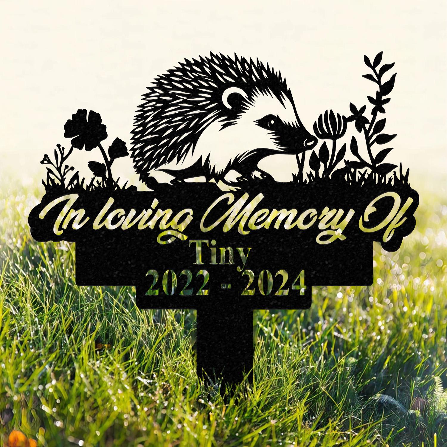Personalized Memorial Hedgehog Metal Sign, Custom Pet Memorial Garden Sign, Grave Marker for Loss of Pet, Pet Grave Marker, Remembrance Stake