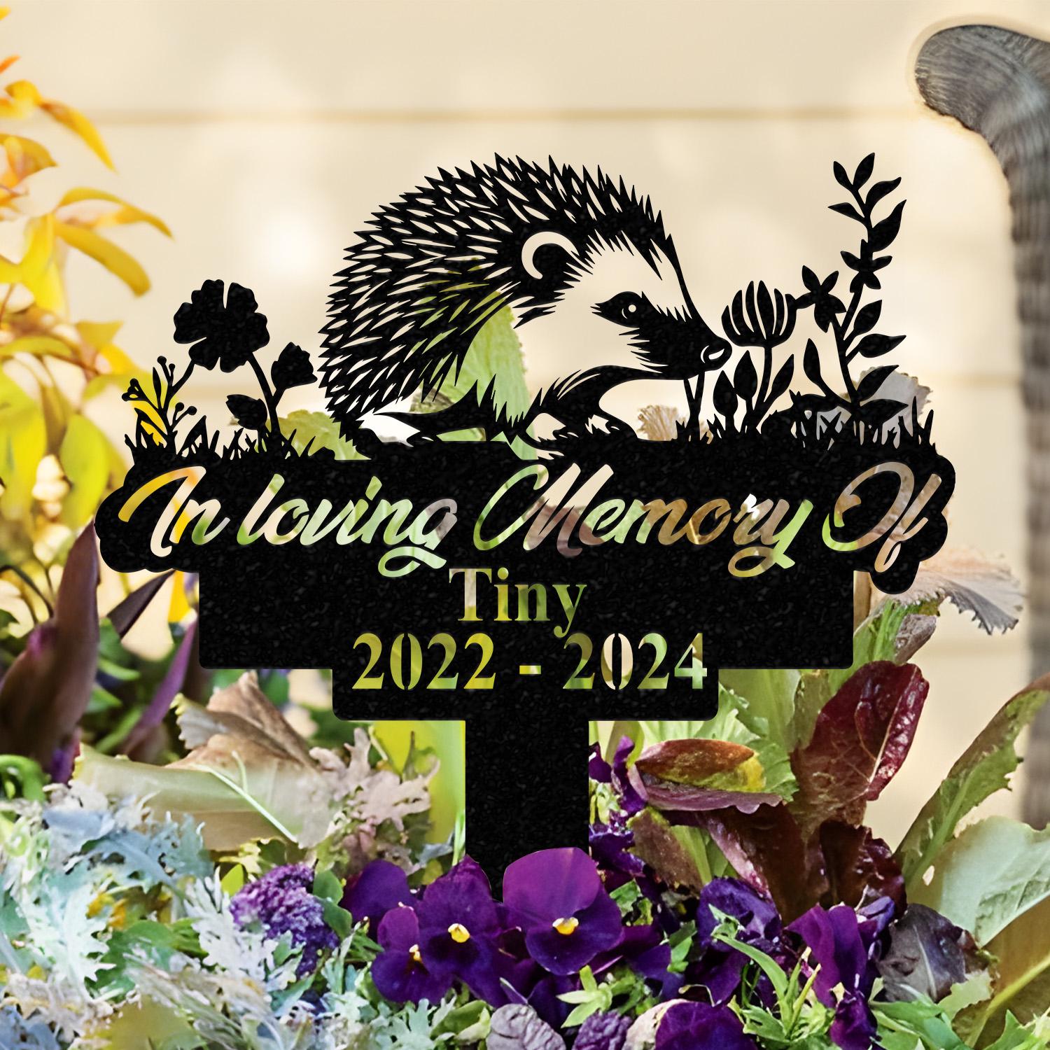 Personalized Memorial Hedgehog Metal Sign, Custom Pet Memorial Garden Sign, Grave Marker for Loss of Pet, Pet Grave Marker, Remembrance Stake