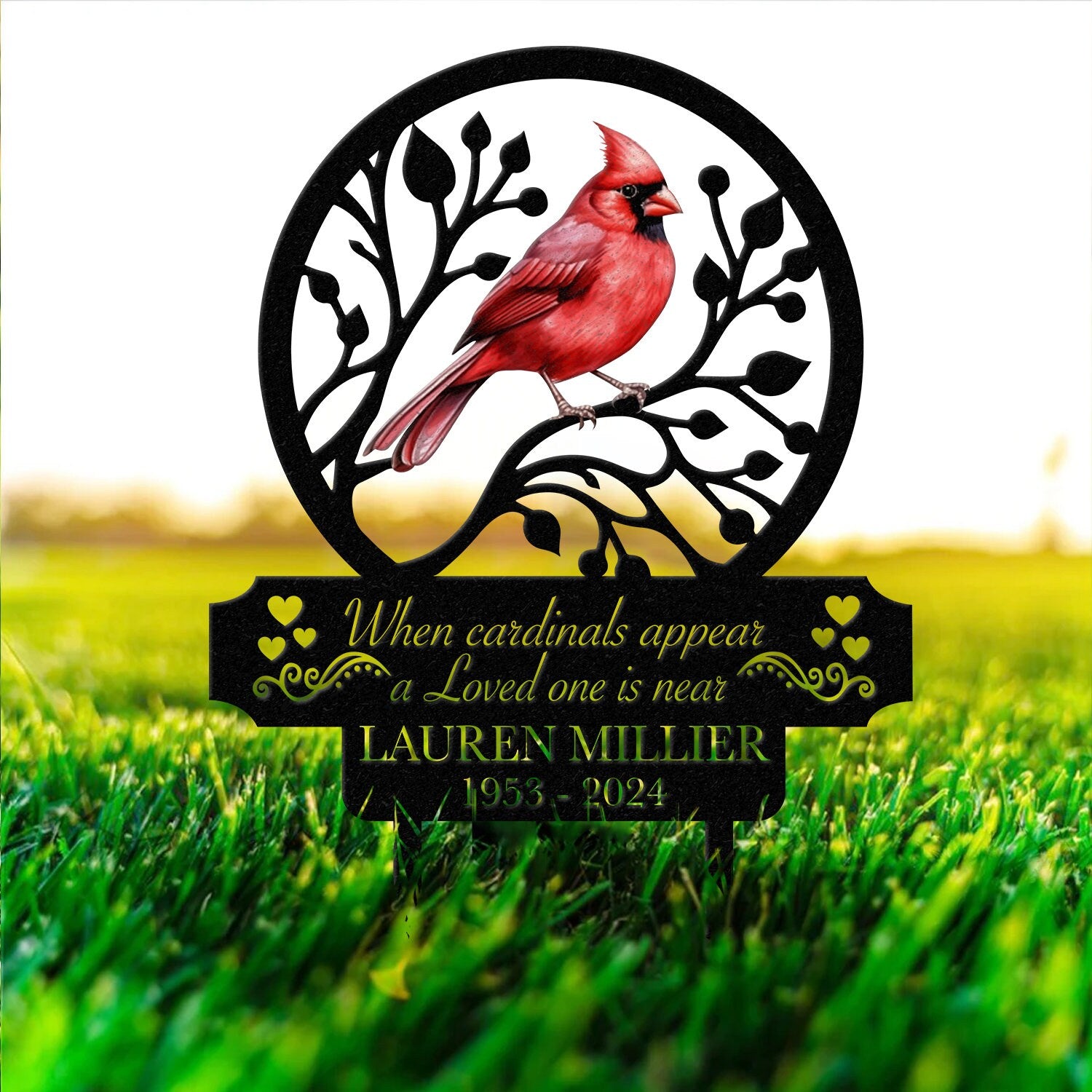 Personalized Memorial Stake Metal, Cardinal Garden Stakes, Cardinals Appear, Grave Marker, Remembrance Stake, Garden Decor, Outdoor Sign
