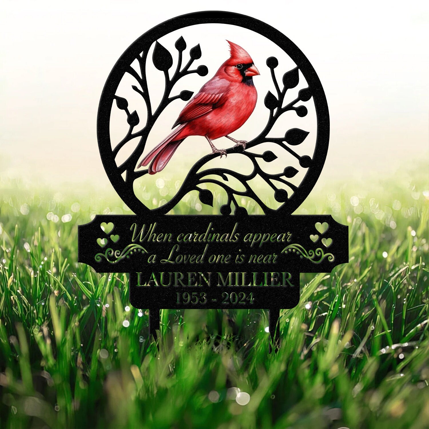 Personalized Memorial Stake Metal, Cardinal Garden Stakes, Cardinals Appear, Grave Marker, Remembrance Stake, Garden Decor, Outdoor Sign