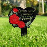 Personalized Memorial Stake Metal, Roses Memorial Stake, Forever in our Heart Memorial, Remembrance Stake, Sympathy Gift, Grave Marker