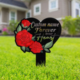 Personalized Memorial Stake Metal, Roses Memorial Stake, Forever in our Heart Memorial, Remembrance Stake, Sympathy Gift, Grave Marker