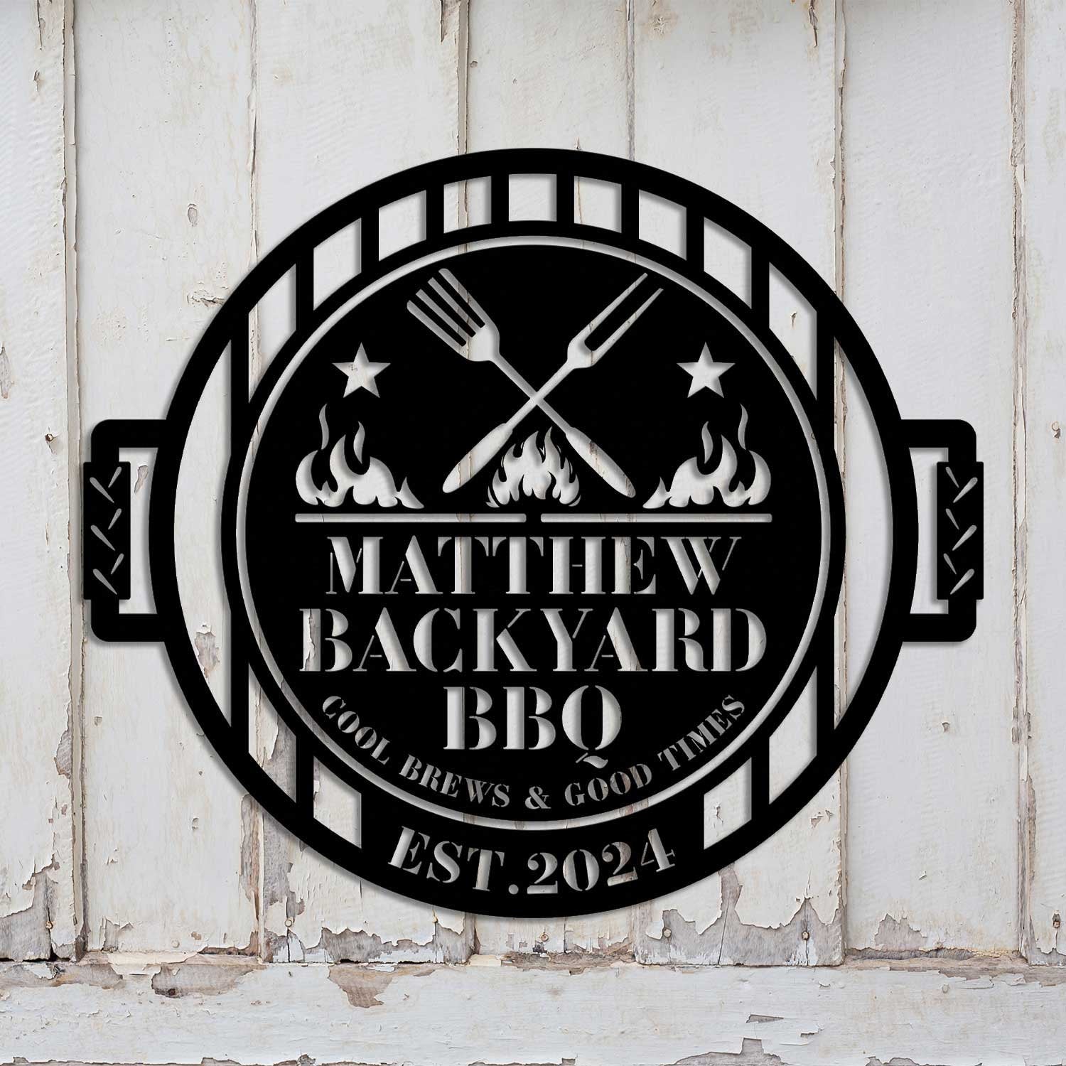 Personalized Metal Barbecue Wall Sign - Barbecue Sign for Outdoor - Barbeque Wall Art Decor - Large BBQ Sign | GearViral