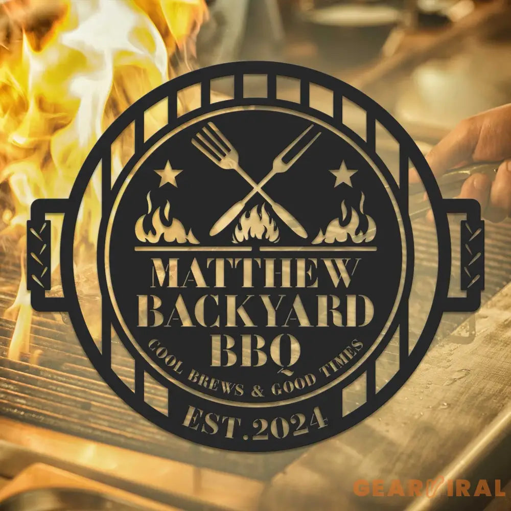 Personalized Metal Barbecue Wall Sign - Barbecue Sign for Outdoor - Barbeque Wall Art Decor - Large BBQ Sign | GearViral