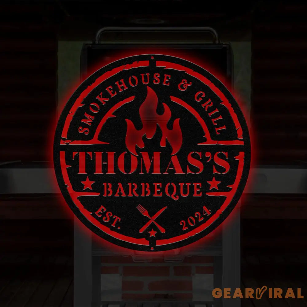 Personalized Metal Barbecue Wall Sign with Led Light Custom Grill Sign Barbecue Sign for Outdoor Large BBQ Sign