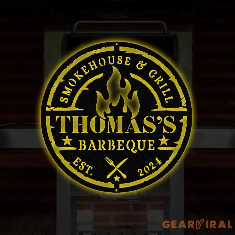 Personalized Metal Barbecue Wall Sign with Led Light Custom Grill Sign Barbecue Sign for Outdoor Large BBQ Sign