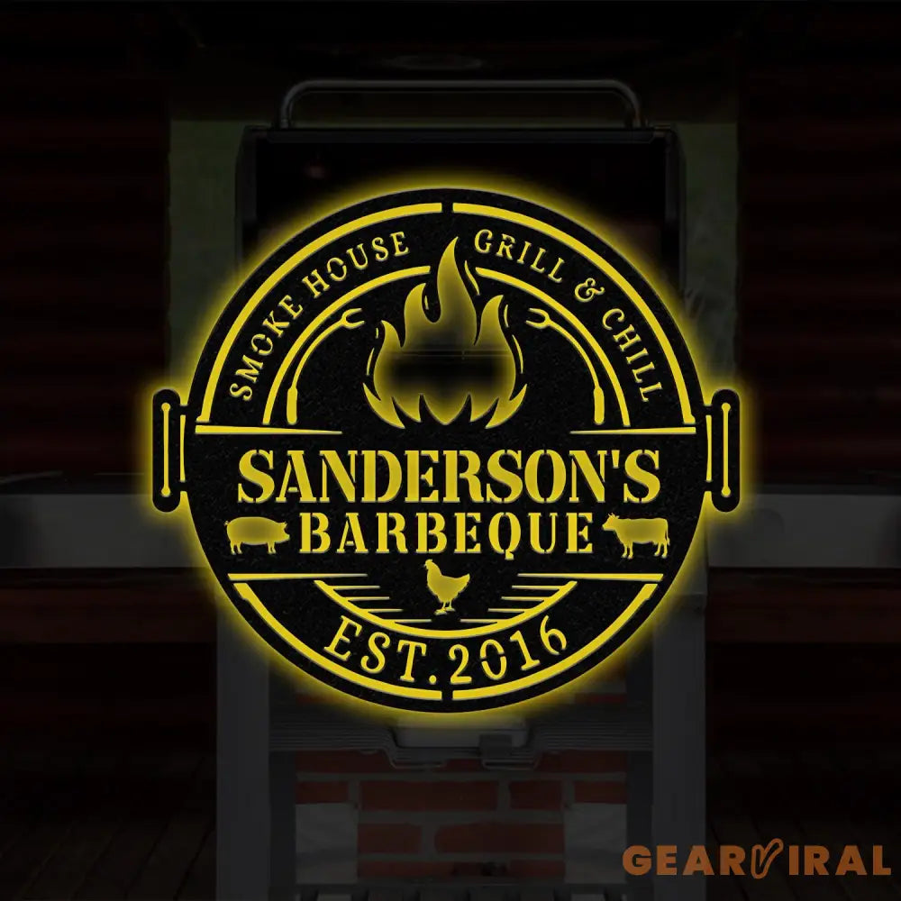 Personalized Metal Barbecue Wall Sign with Led Light Custom Grill Sign Barbecue Sign for Outdoor Large BBQ Sign