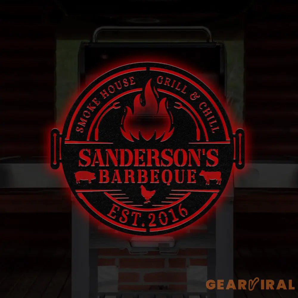 Personalized Metal Barbecue Wall Sign with Led Light Custom Grill Sign Barbecue Sign for Outdoor Large BBQ Sign