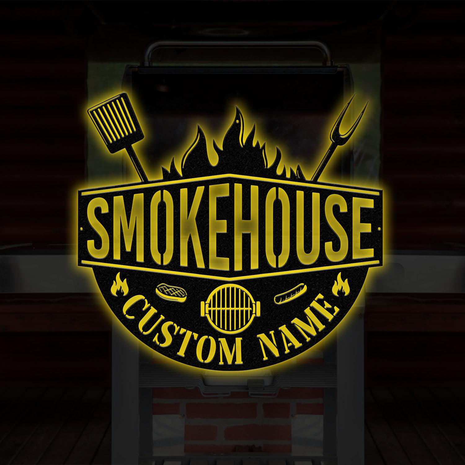 Personalized Metal Barbecue Wall Sign with Led Light, Custom Grill Sign, Barbecue Sign for Outdoor, Large BBQ Sign, Barbecue Wall Art Decor