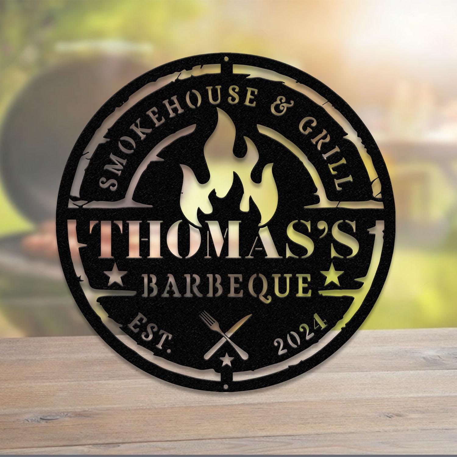 Personalized Metal Barbecue Wall Sign with Led Light, Custom Grill Sign, Barbecue Sign for Outdoor, Large BBQ Sign, Barbecue Wall Art Decor