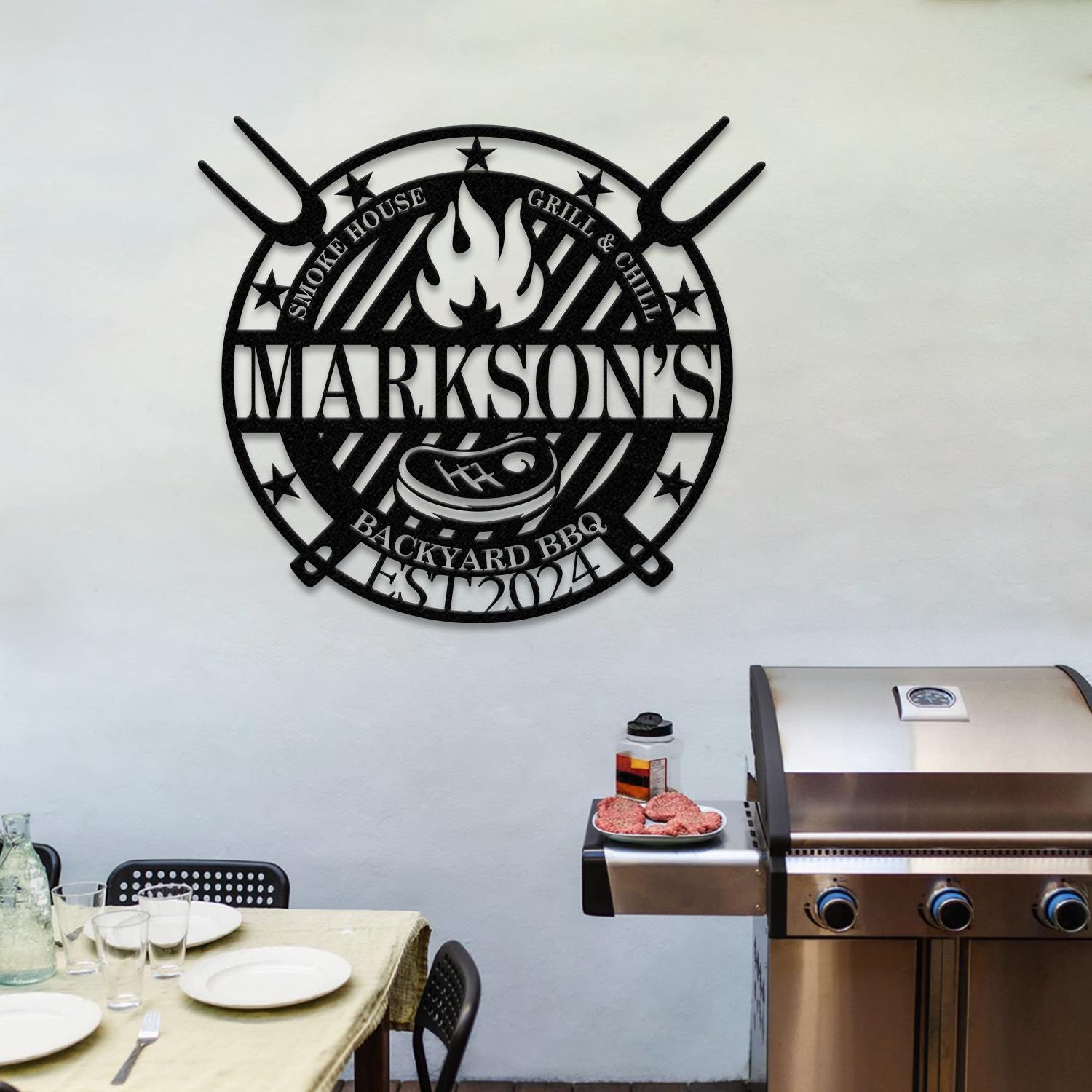 Personalized Metal Barbecue Wall Sign with Led Light, Custom Grill Sign, Barbecue Sign for Outdoor, Large BBQ Sign, Barbecue Wall Art Decor