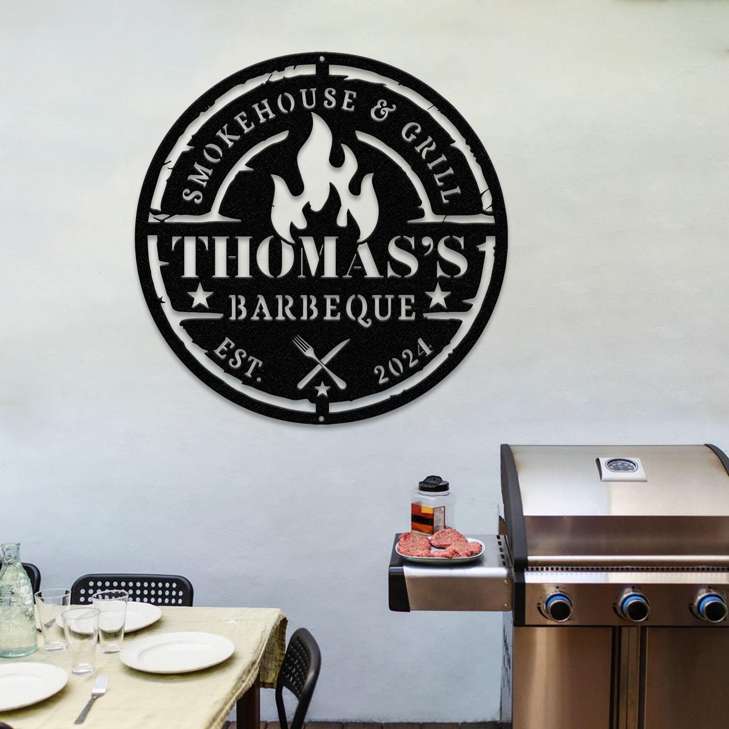 Personalized Metal Barbecue Wall Sign with Led Light, Custom Grill Sign, Barbecue Sign for Outdoor, Large BBQ Sign, Barbecue Wall Art Decor