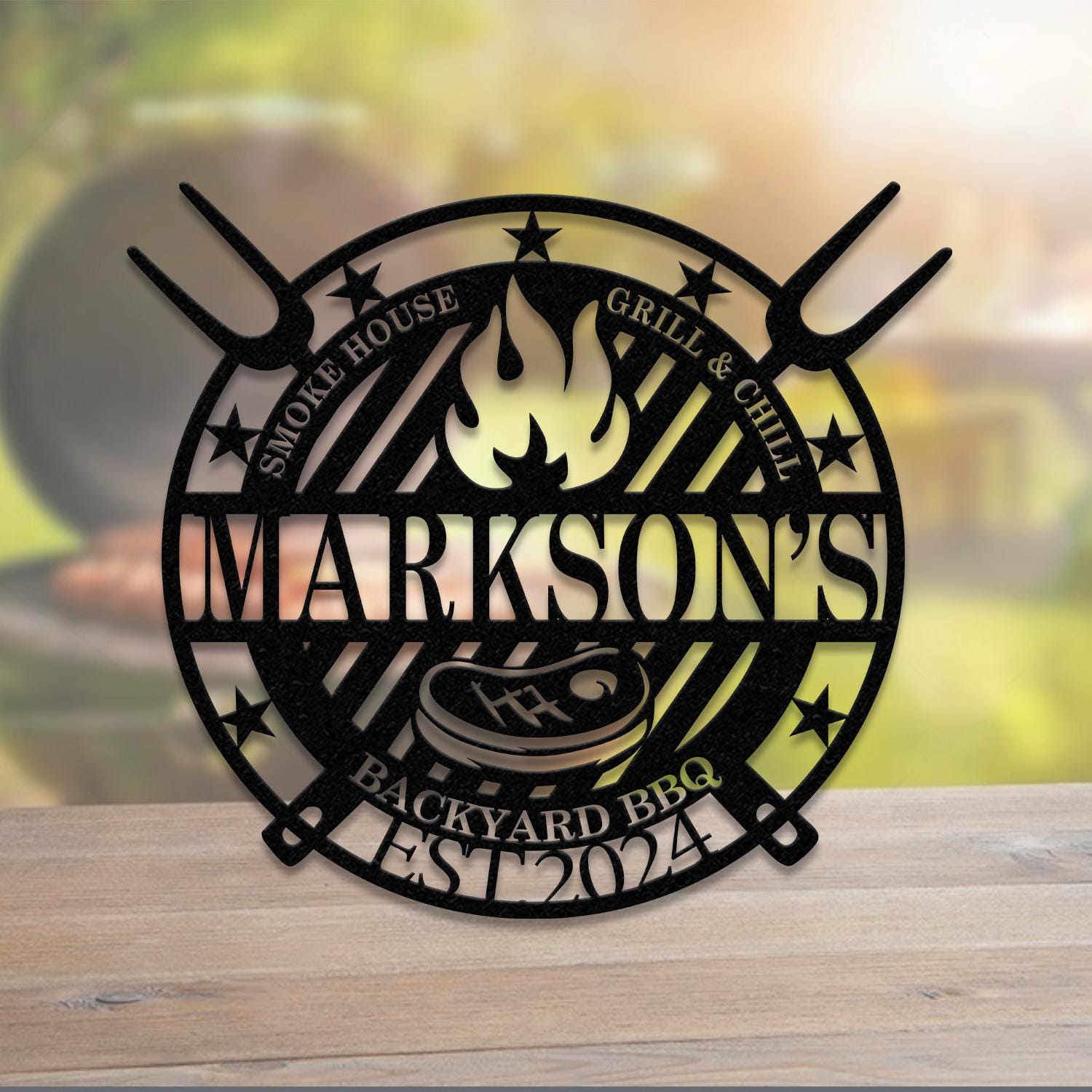 Personalized Metal Barbecue Wall Sign with Led Light, Custom Grill Sign, Barbecue Sign for Outdoor, Large BBQ Sign, Barbecue Wall Art Decor