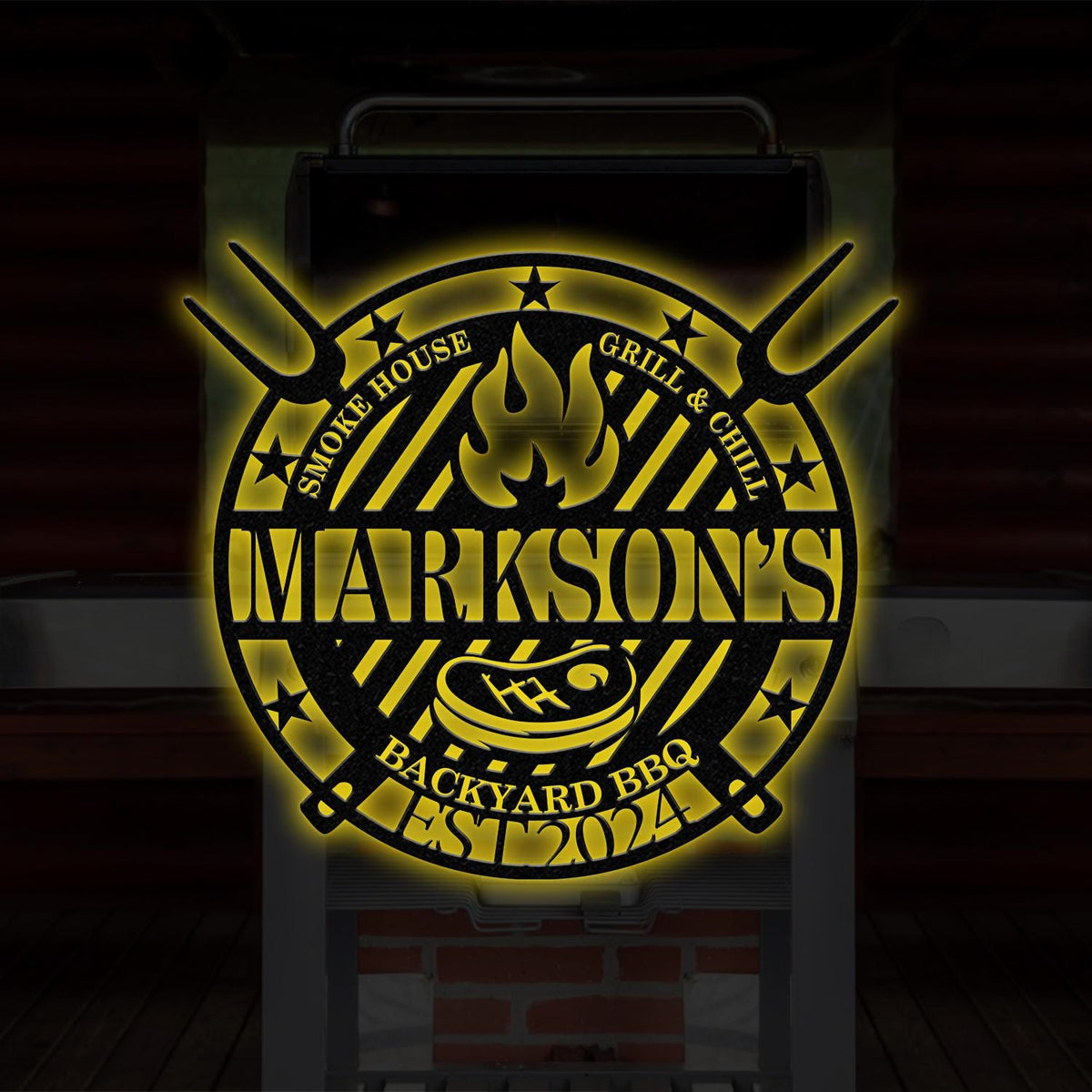 Personalized Metal Barbecue Wall Sign with Led Light, Custom Grill Sign, Barbecue Sign for Outdoor, Large BBQ Sign, Barbecue Wall Art Decor