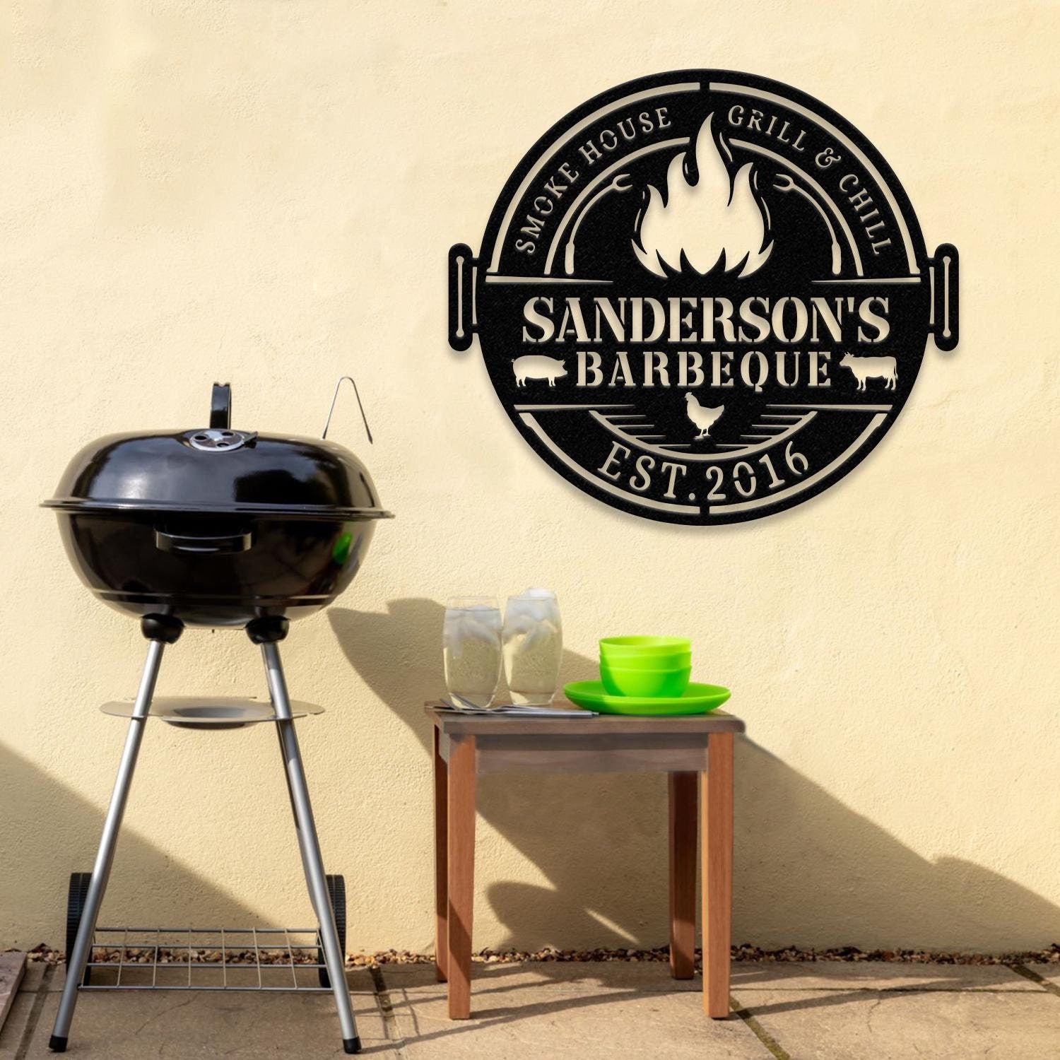 Personalized Metal Barbecue Wall Sign with Led Light, Custom Grill Sign, Barbecue Sign for Outdoor, Large BBQ Sign, Barbecue Wall Art Decor