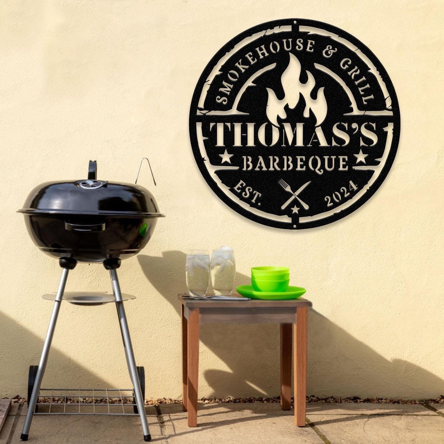 Personalized Metal Barbecue Wall Sign with Led Light, Custom Grill Sign, Barbecue Sign for Outdoor, Large BBQ Sign, Barbecue Wall Art Decor