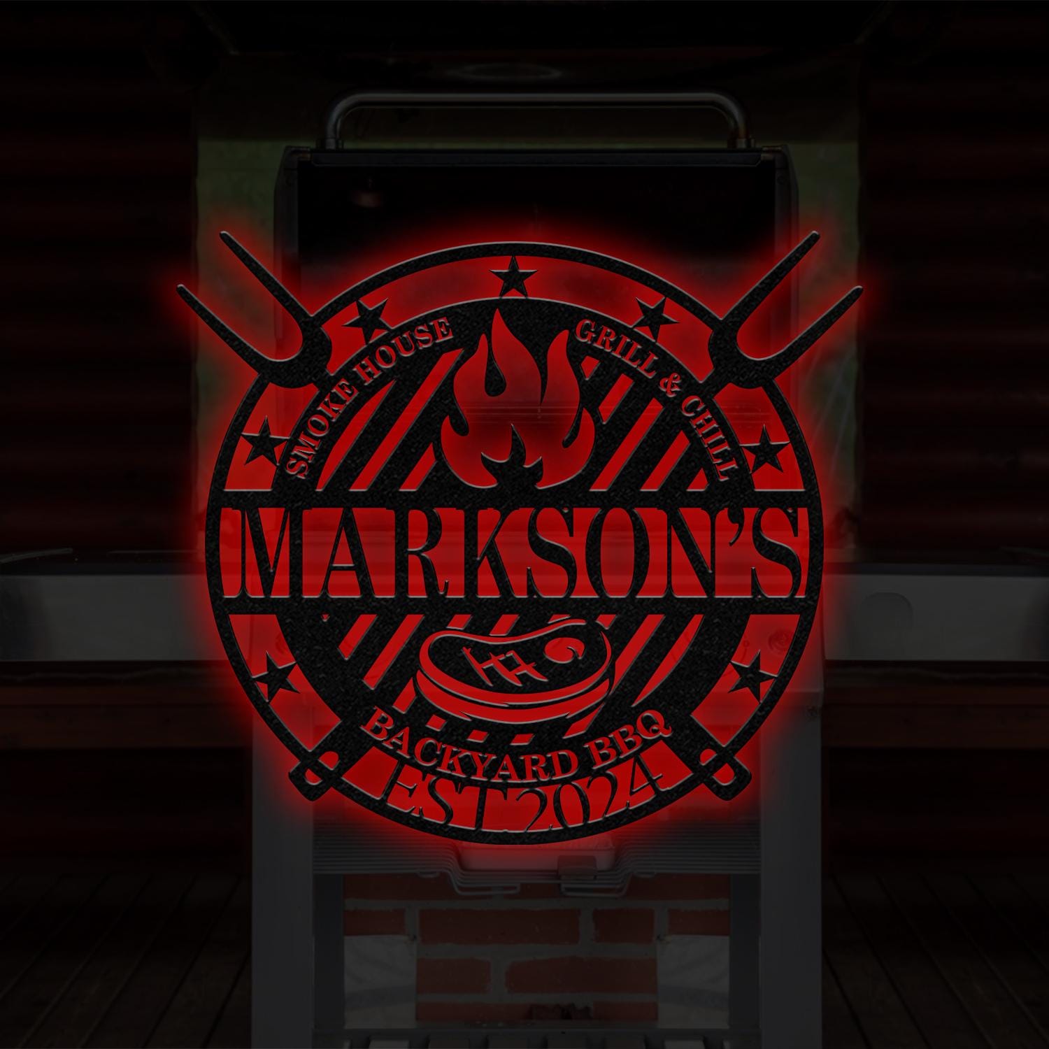 Personalized Metal Barbecue Wall Sign with Led Light, Custom Grill Sign, Barbecue Sign for Outdoor, Large BBQ Sign, Barbecue Wall Art Decor