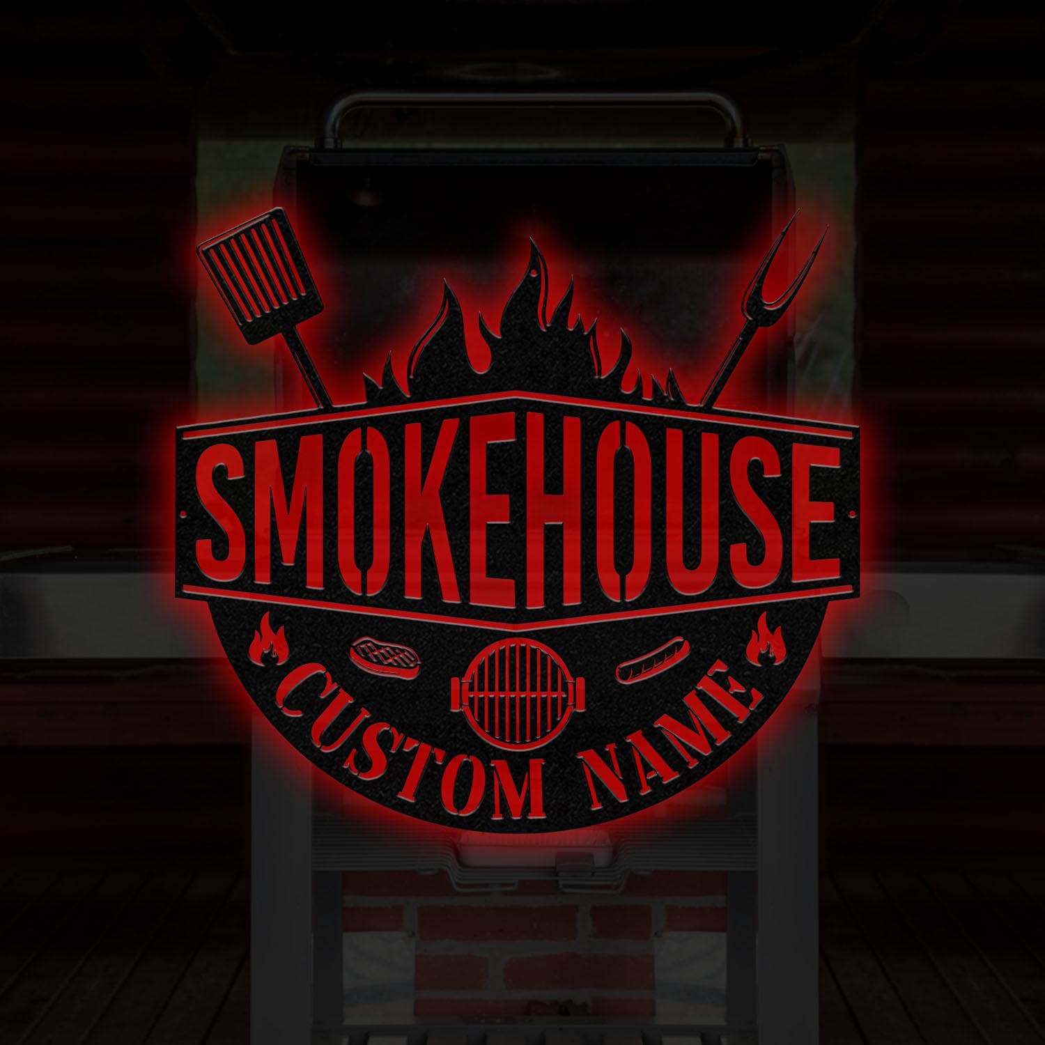 Personalized Metal Barbecue Wall Sign with Led Light, Custom Grill Sign, Barbecue Sign for Outdoor, Large BBQ Sign, Barbecue Wall Art Decor