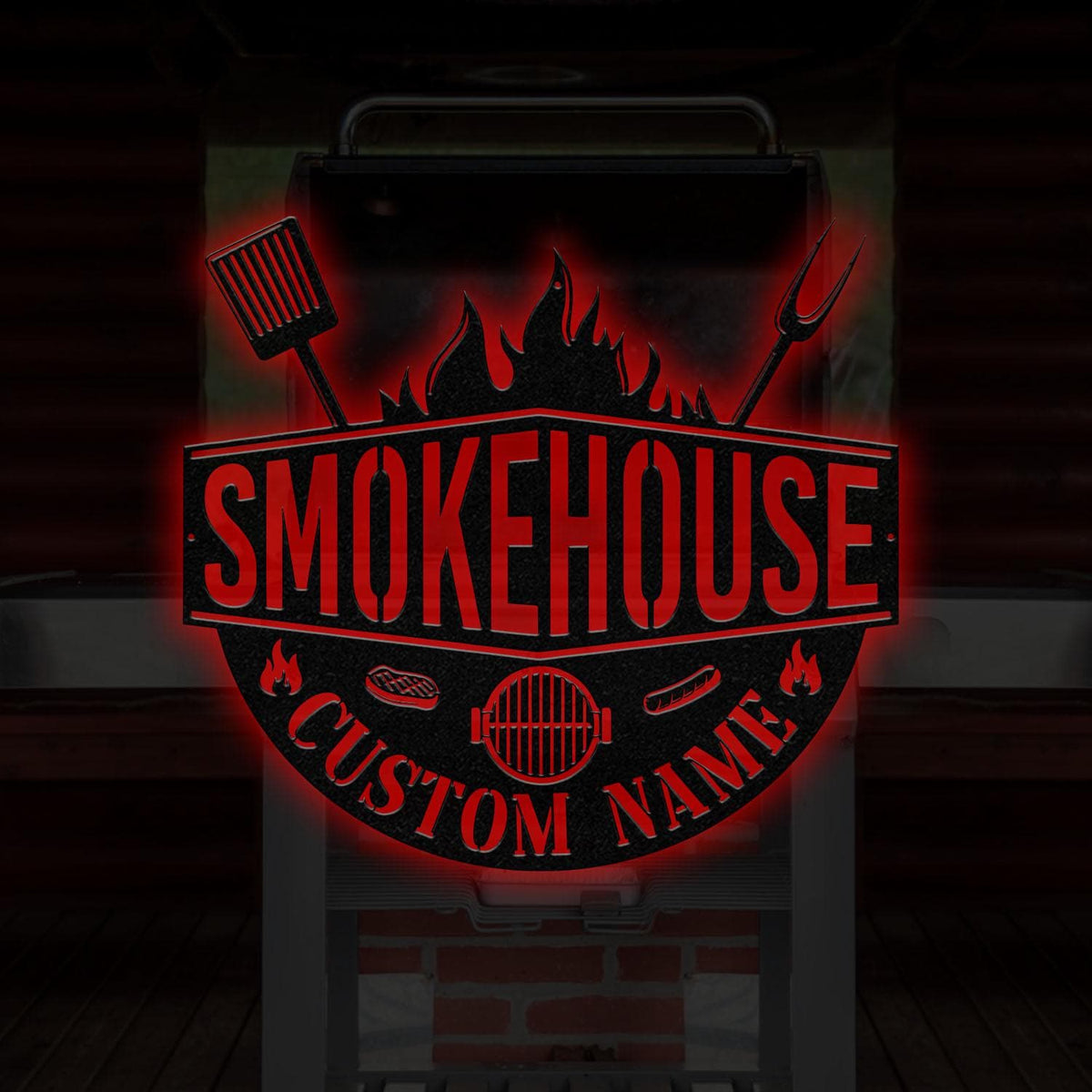 Personalized Metal Barbecue Wall Sign with Led Light, Custom Grill Sign, Barbecue Sign for Outdoor, Large BBQ Sign, Barbecue Wall Art Decor
