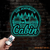 Personalized Metal Cabin Sign – Custom Deer and Forest Design – Outdoor Lodge and Cabin Decor with Family Name and