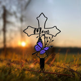 Personalized Metal Cross Memorial Stake, Butterfly Memorial Stake, Memory Cross Sign Gift, Remembrance Stake, Sympathy Gift, Grave Marker