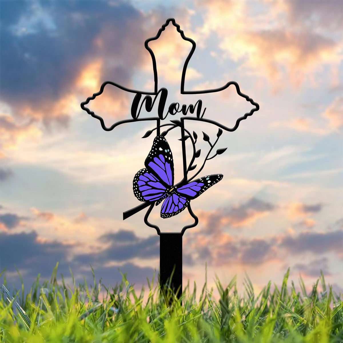 Personalized Metal Cross Memorial Stake, Butterfly Memorial Stake, Memory Cross Sign Gift, Remembrance Stake, Sympathy Gift, Grave Marker