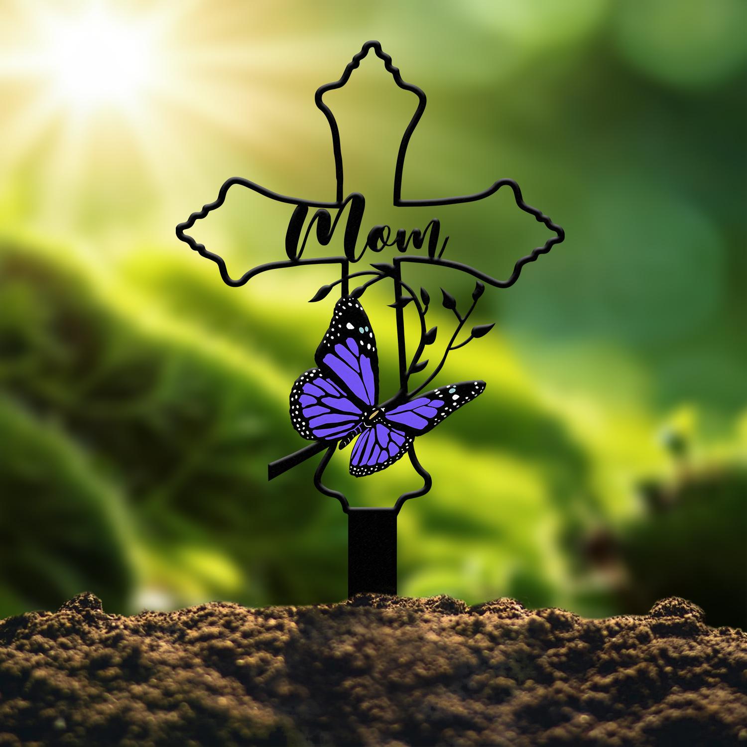 Personalized Metal Cross Memorial Stake, Butterfly Memorial Stake, Memory Cross Sign Gift, Remembrance Stake, Sympathy Gift, Grave Marker