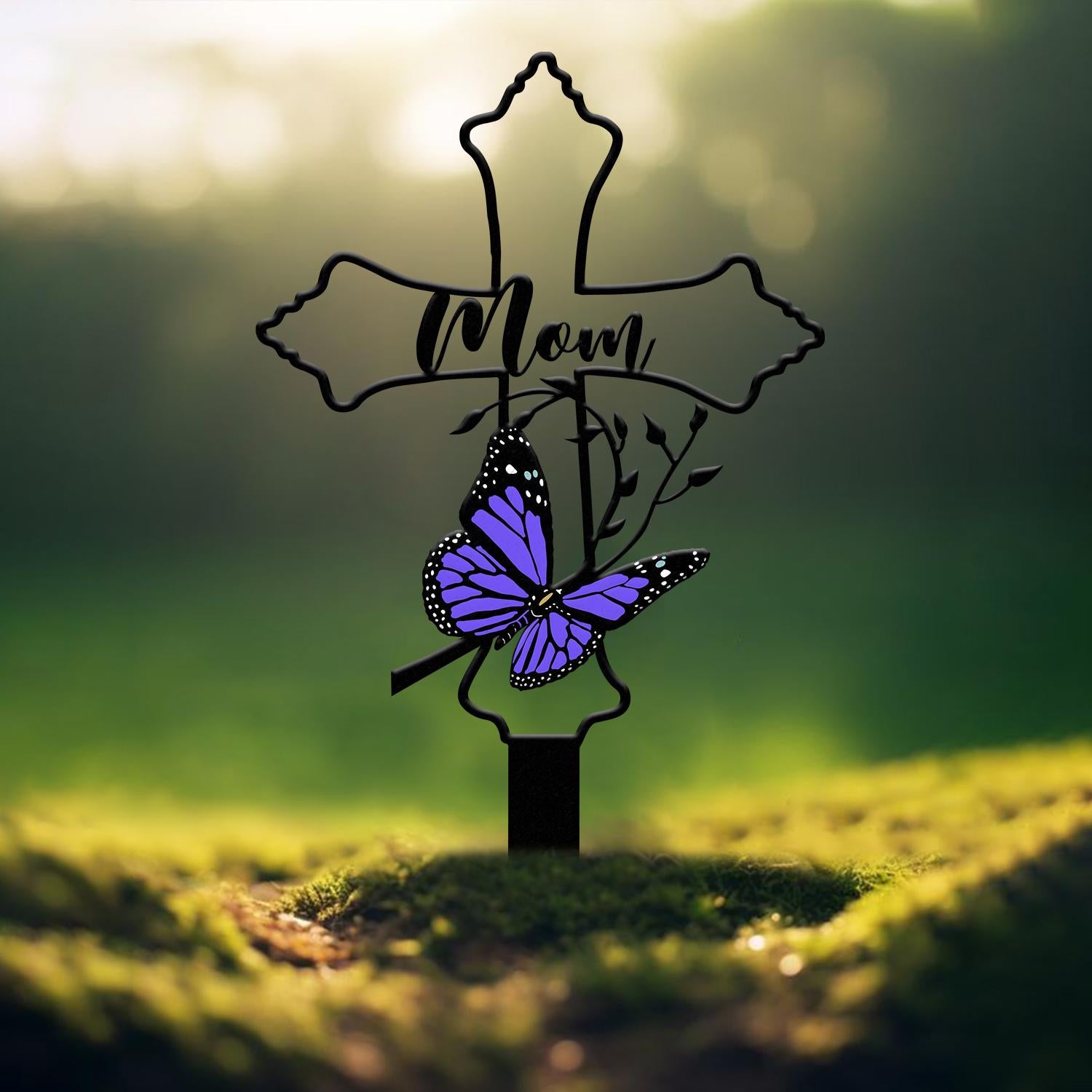 Personalized Metal Cross Memorial Stake, Butterfly Memorial Stake, Memory Cross Sign Gift, Remembrance Stake, Sympathy Gift, Grave Marker