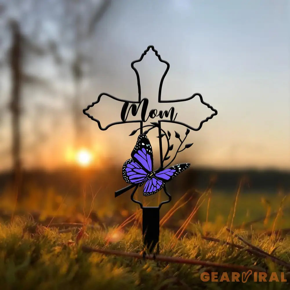 Personalized Metal Cross Memorial Stake Butterfly Memorial Stake Memory Cross Sign Gift Remembrance Stake Sympathy Gift