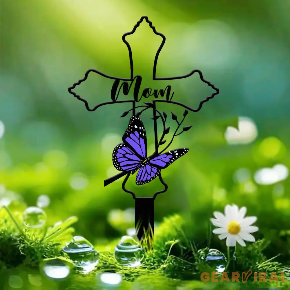 Personalized Metal Cross Memorial Stake Butterfly Memorial Stake Memory Cross Sign Gift Remembrance Stake Sympathy Gift
