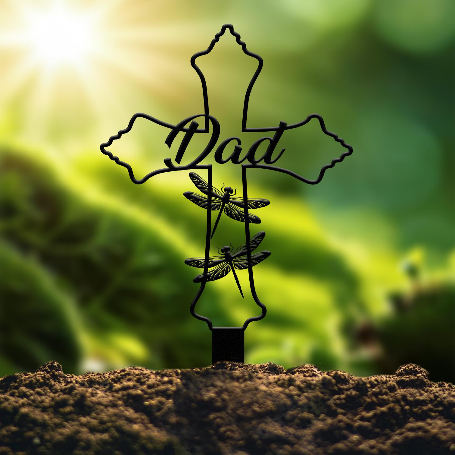 Personalized Metal Cross Memorial Stake, Dragonfly Memorial Stake, Memory Cross Sign Gift, Remembrance Stake, Sympathy Gift, Grave Marker