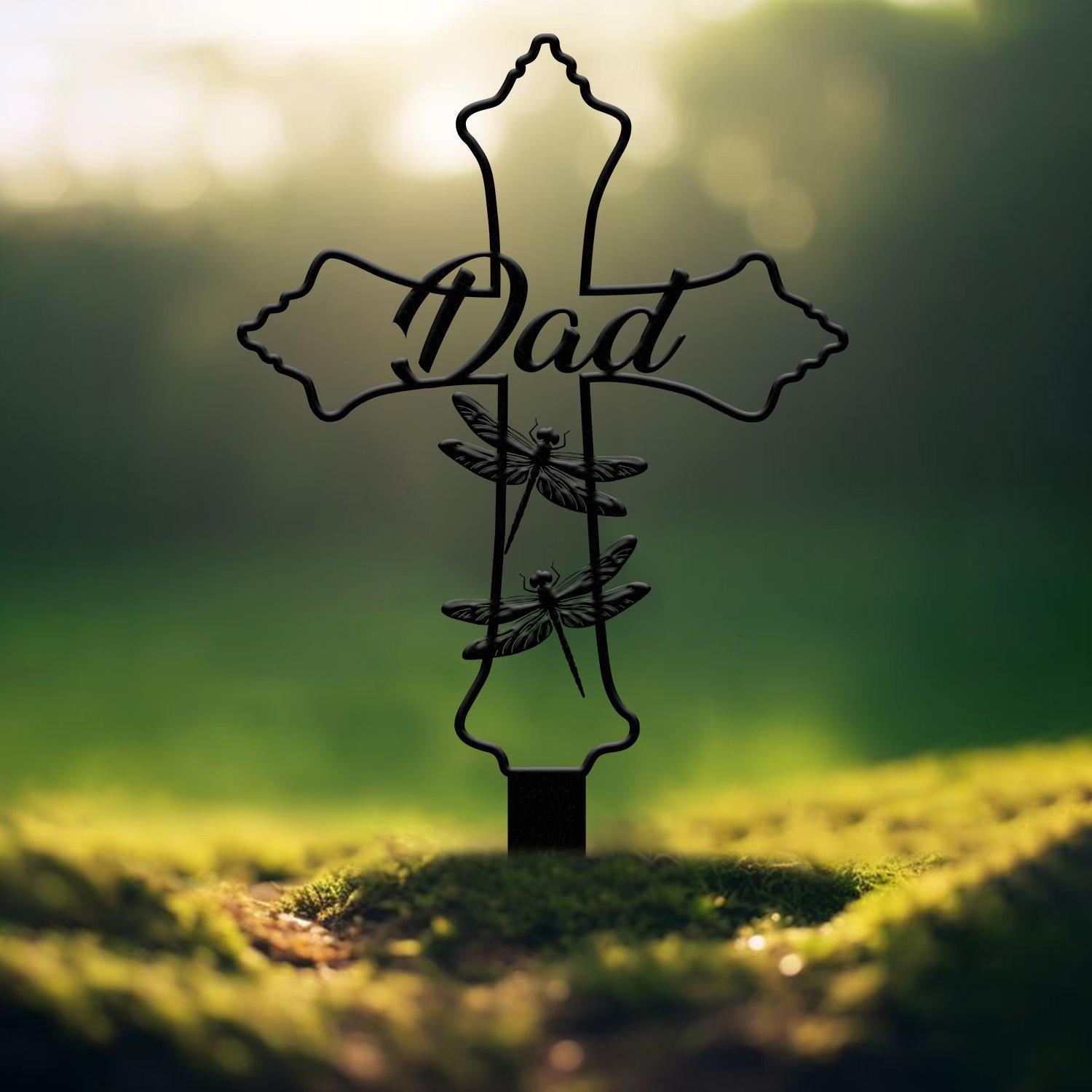 Personalized Metal Cross Memorial Stake, Dragonfly Memorial Stake, Memory Cross Sign Gift, Remembrance Stake, Sympathy Gift, Grave Marker