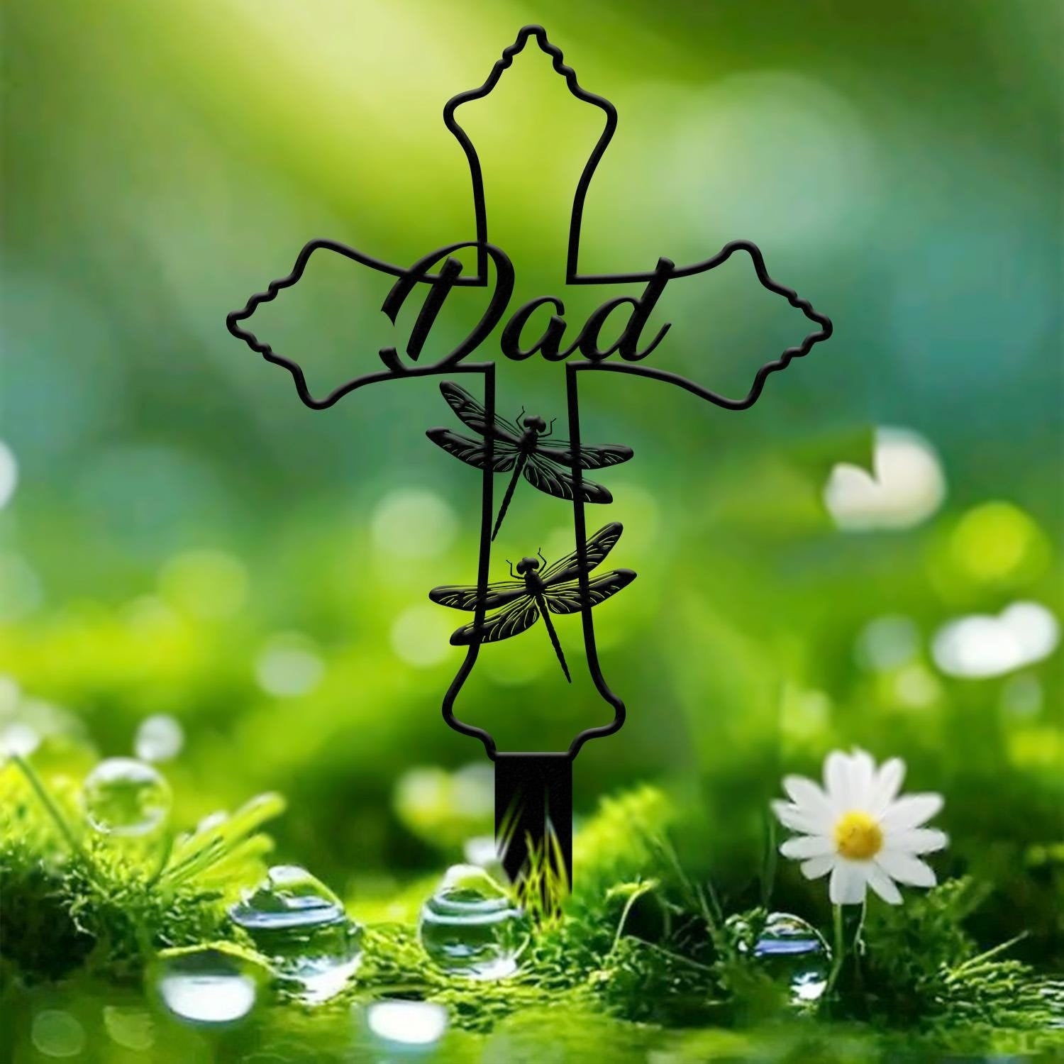 Personalized Metal Cross Memorial Stake, Dragonfly Memorial Stake, Memory Cross Sign Gift, Remembrance Stake, Sympathy Gift, Grave Marker