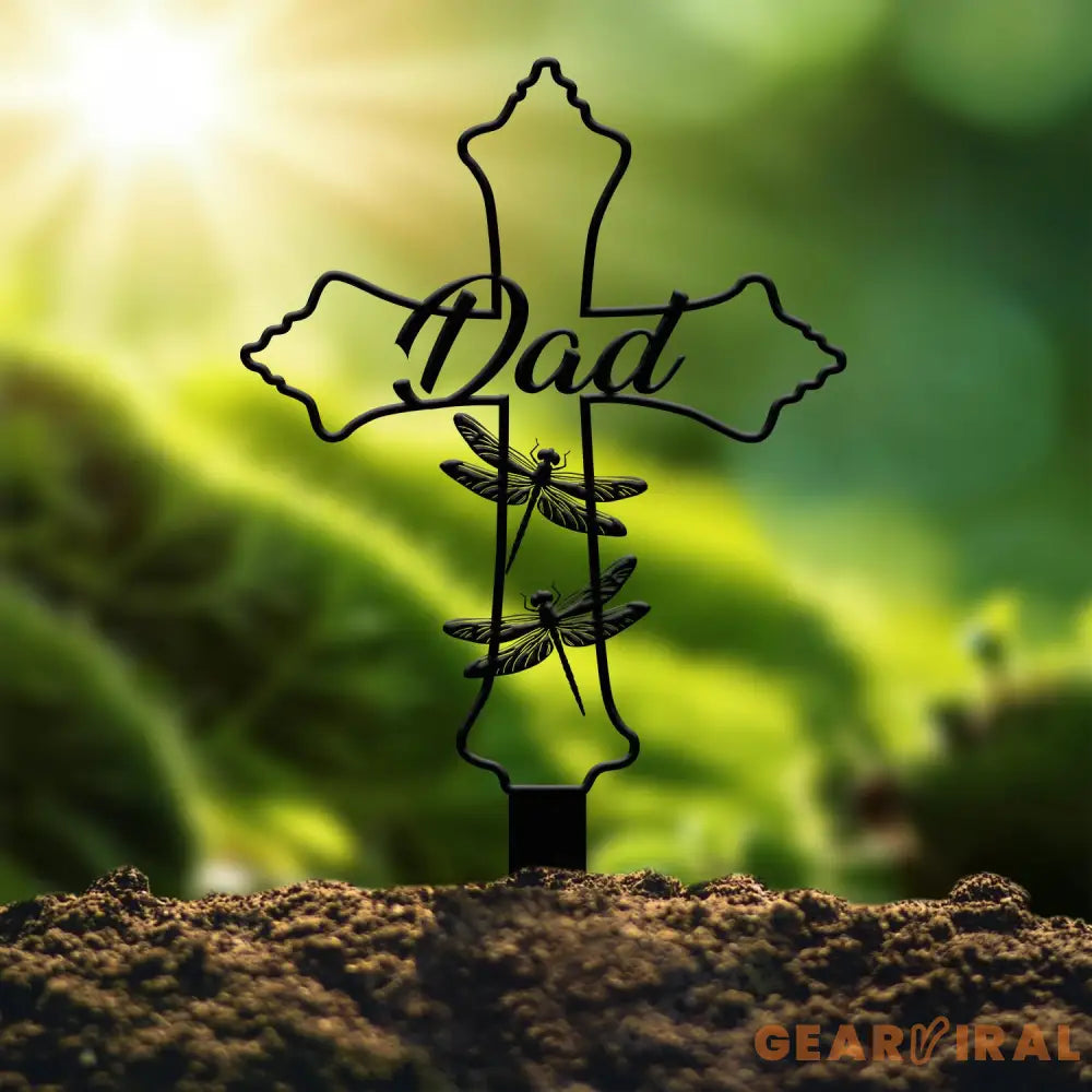 Personalized Metal Cross Memorial Stake Dragonfly Memorial Stake Memory Cross Sign Gift Remembrance Stake Sympathy Gift